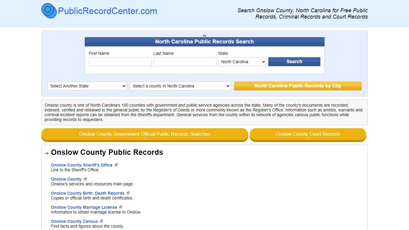 Onslow County North Carolina Free Public Records - Court Records ...